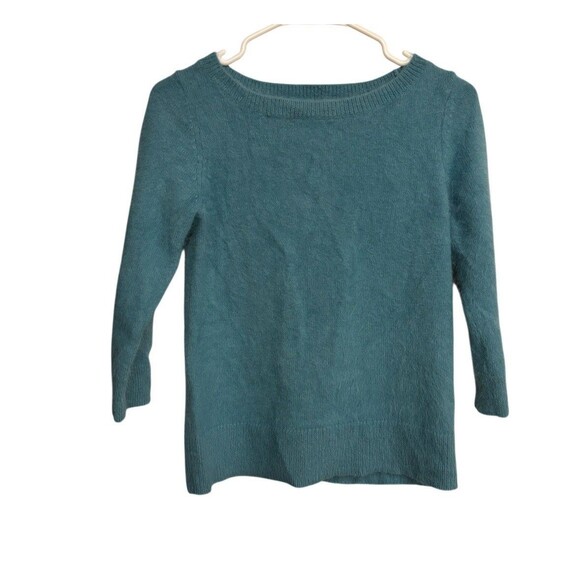 Ann Taylor Angora 3/4 Sleeve Sweater SZ S Soft Blue Green Sea Glass Preppy Cozy - Picture 2 of 5